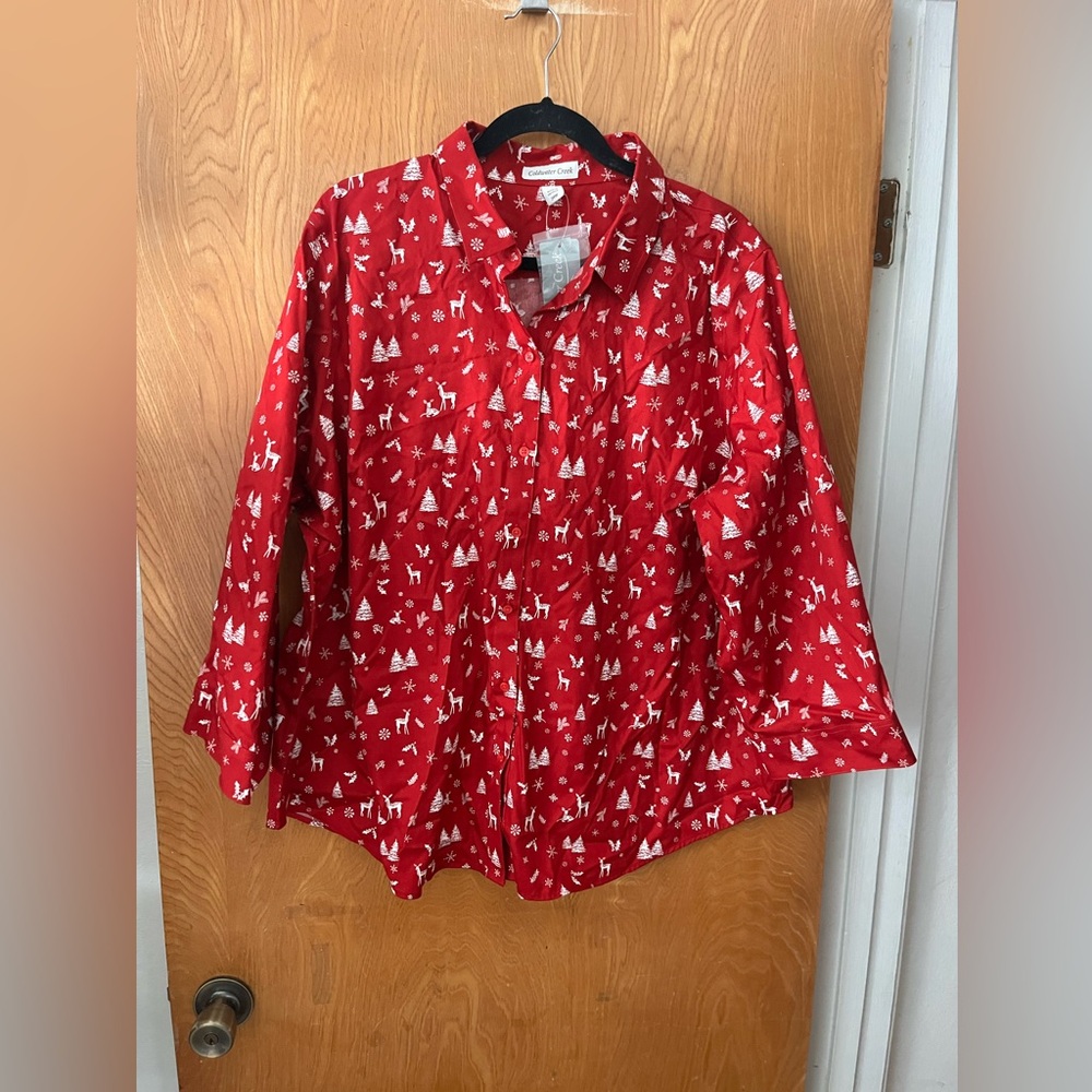 Coldwater Creek button down Christmas motif shirt 24W